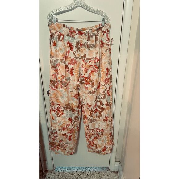 Abercrombie & Finch Linen Blend Orange Floral Pants Size L New - Picture 1 of 9